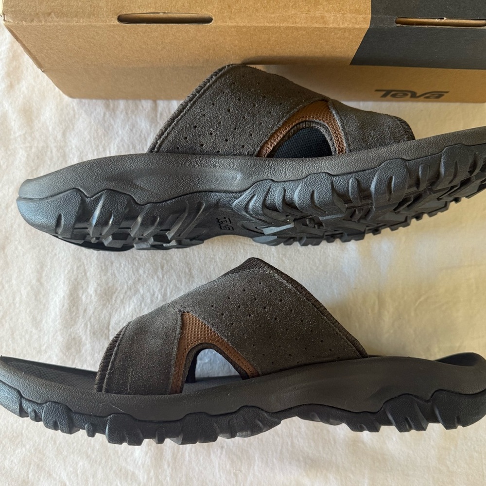 NIB Teva Men Katavi 2 Leather Slide Sandals Brown Size 11 (Bungee Cord) Dk Brown - Picture 7 of 8